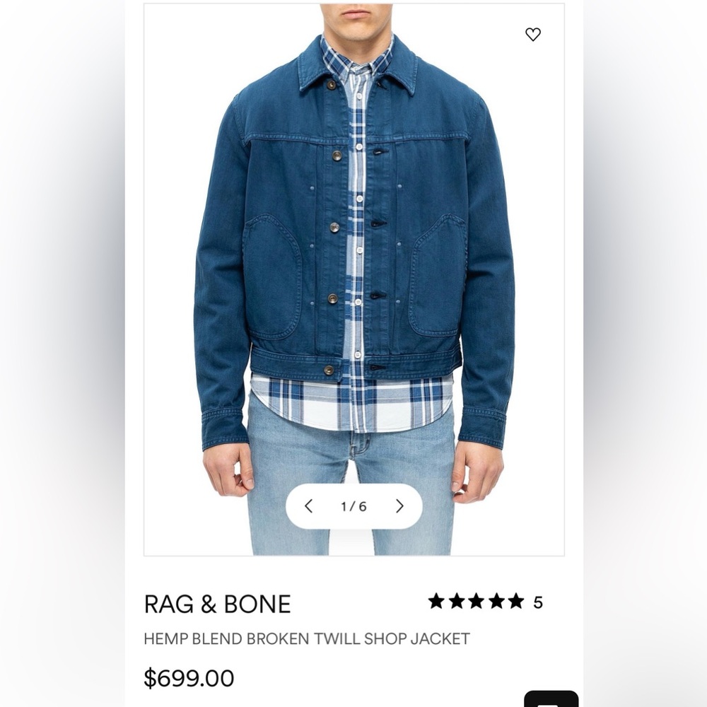 NWOT: Rag & Bone Hemp Blend Broken Twill Shop Jacket, Mens Large